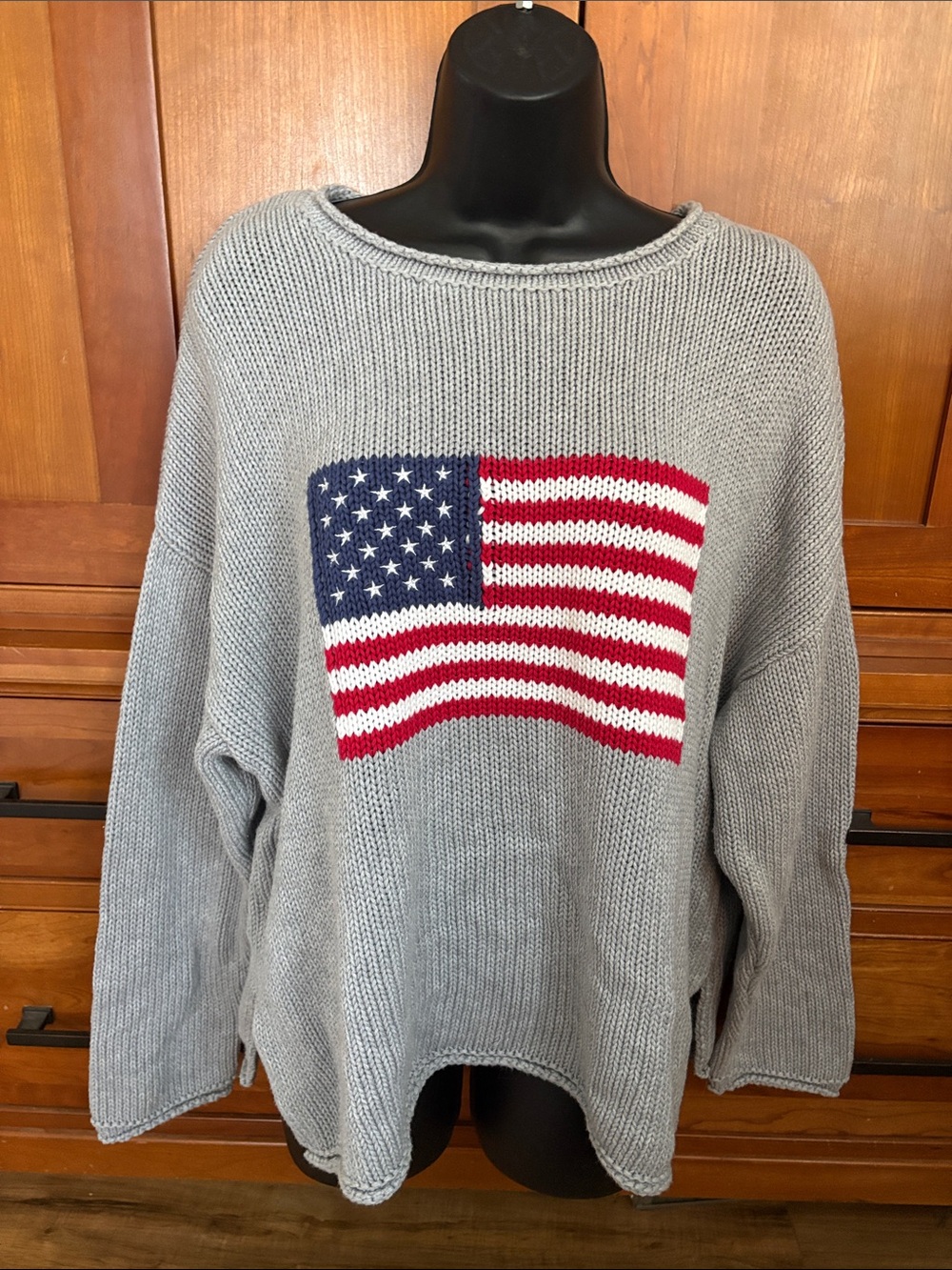Pink Pineapple Womens knit Coastal American Flag Cotton Sweater Size L